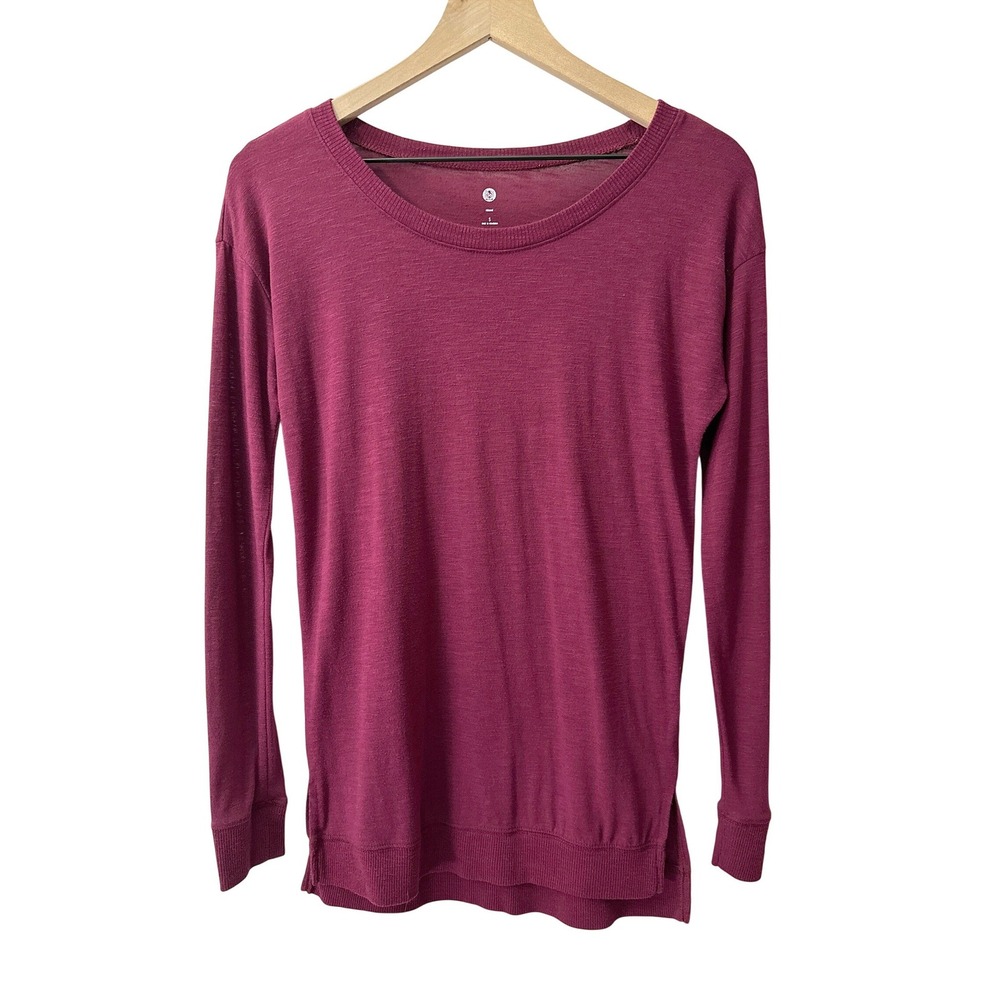 SO Relaxed Long Sleeve Top S Maroon Slub Knit Scoop Neck Casual Minimalist